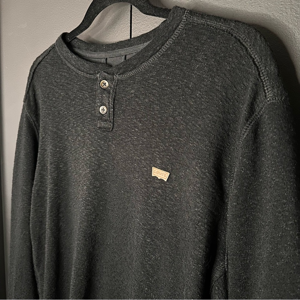 Black Henley Sweater with Levi Logo Patch